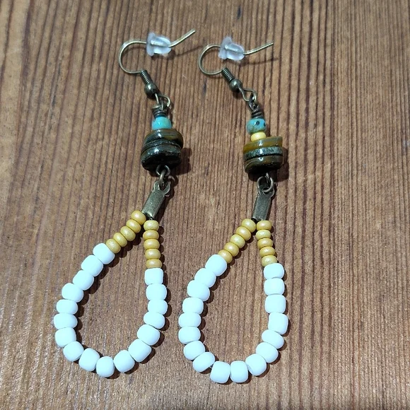 *5 For $20*Yellow and White Ladies Dangle Earrings, Handmade Ladies Earrings - Picture 1 of 3